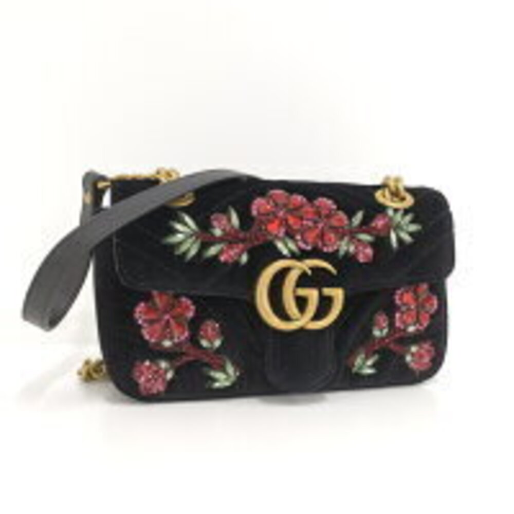 GUCCI Shoulder Bag GG Marmont Floral Flower Velvet Velour